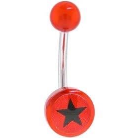 Red Acrylic BLACK STAR Logo Belly Button Ring by 