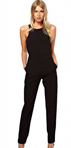 Amoin Women's Black Sleeveless High Street Jumpsuit
