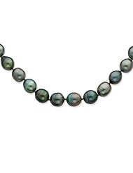 14K White Gold 18in 8-11mm Salt Water Cultured Tahitian Pearl Necklace.