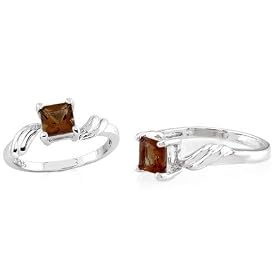 Princess Cut Smoky Quartz Solitaire Ring Sterling Silver by Peora