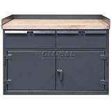 74 X 30 Cabinet Workbench With Maple Top & Drawers