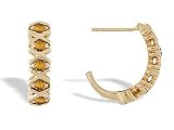 14K Yellow Gold Genuine Round Citrine Hoop Earrings