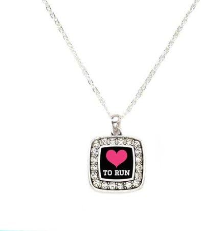 Love To Run Braided Charm Classic Silver Plated Square Crystal Necklace