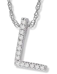 14K White Gold Diamond "L" Initial Pendant, 16" Necklace
