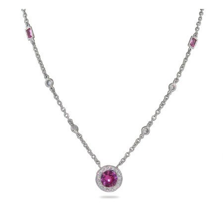 Eve's Addiction Sterling Silver CZs By The Yard Necklace with Raspberry CZs