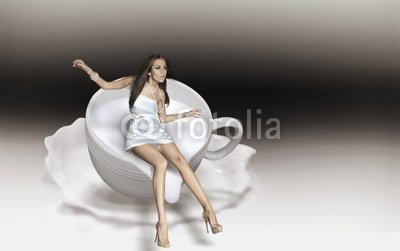 Wallmonkeys Peel and Stick Wall Decals - Dynamic Photo of a Young Beauty in a Cup of Cappuccino - 48