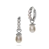 Huggy Hoop Earrings with Heart Cap Pearl Drop