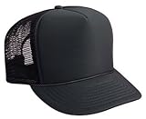 Professional Style Polyester Foam Front High Crown Golf Style Mesh Back Adjustable Hat Cap - Black
