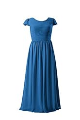 Modest Floor Length Lace Cap Sleeves Chiffon Bridesmaid Dress 