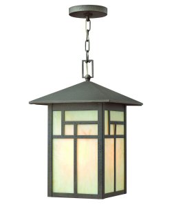 Hinkley Lighting 1462FI Canyon 1 Light Outdoor Hanging Lantern in Forged Iron with Honey glass