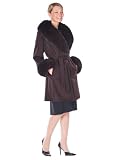 Dark Brown Cashmere Wrap Coat- Fox Trim - 35