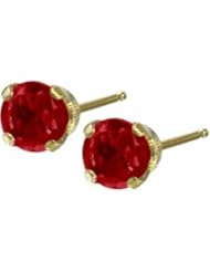 Genuine 2.5mm Ruby 14 Karat Yellow Gold Round Baby Earrings