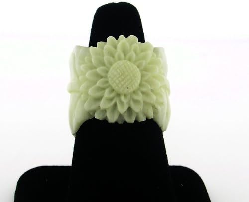 Handcarved, Organic Sunflower Carved Bone Band Ring (Faux Ivory Look) (8.5)