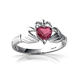 14K White Gold Heart Genuine Pink Tourmaline Celtic Claddagh Ring