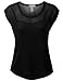 J.TOMSON Womens Short Sleeve Sheer Mixed Fabric Blouse