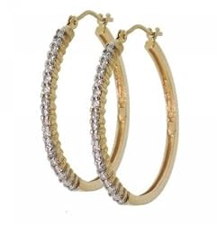 1/2CT White Diamond Big Hoop Earrings in Solid Yellow Gold