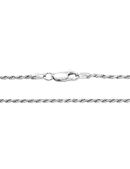 Sterling Silver 1.5 Millimeter Rhodium Plated Solid Rope Chain Necklace