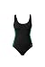 Aeroskin Polypropylene Womens's One Piece Swim Suit, Black with Color Side Stripes (Black/Teal, Large)