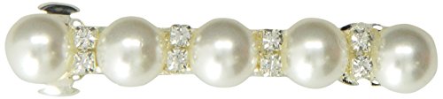 Caravan Traditional Auto Barrette Decorated With Five (5) Pearls And Crystal Rhinestones