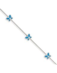 14k White Gold Blue Enameled Butterfly Anklet, Best Quality Free Gift Box Satisfaction Guaranteed