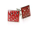 Artsy Red Enamel Square Silver Cufflinks with Presentation Box