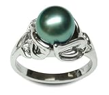 Size 6 14K white gold Caesar Black Tahitian south sea cultured pearl ring