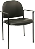 Comfortable Stackable Steel Side Office Chair with Arms, Black Vinyl