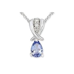 1 2 Carat Tanzanite and Diamond 14K White Gold Pendant w Chain by Ice.com