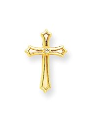 14K Yellow Gold Diamond Cross Pendant Charm Pendant