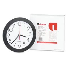Round Wall Clock - 9-3 4in - Black - 1 AA Battery