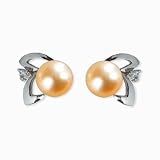 Natural Peach Pink 5.5-6mm Aster 14k Gold Diamond Cultured Pearl Stud Earrings - by Dahlia Classic Jewelry Collection