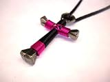 Sport - Black & Hot Pink Horseshoe Nail Cross Necklace