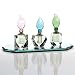 SET OF 3 CUT CRYSTAL BOTTLES WITH LEAF STOPPERS AND MIRROR TRAY