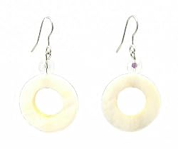 Earrings - E284 - Mother of Pearl Shell Circle with Fire Polished Bead (1") ~ Natural