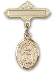 Gold Filled Baby Badge with St. Anastasia Charm and Polished Badge Pin