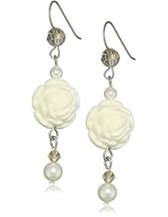 Tarina Tarantino "Iconic" with Pearls In Ivorette Carved Rose Drop Earrings
