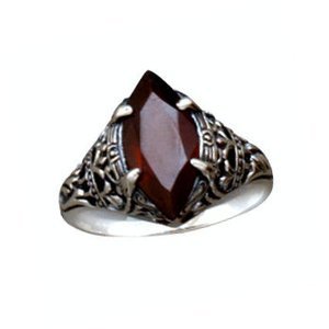 Marquise Garnet Ring Sterling Silver Antique Finish Vintage Style