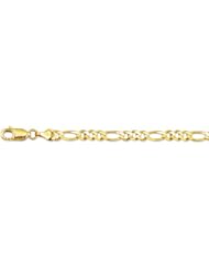 14K 30" Yellow Gold 3.8mm Polish Diamond Cut Alternate 3 Round 1 Long Oval Shape Classic Figaro Chain With Lobster Clasp