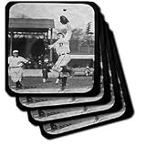 Vintage Detroit Tigers Making the Catch Black and White - Set Of 4 Ceramic Tile Coasters