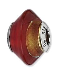 Sterling Silver Dark Red And Orange Italian Murano Glass Charm