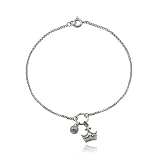 Sterling Silver Crown Charm Anklet, 9