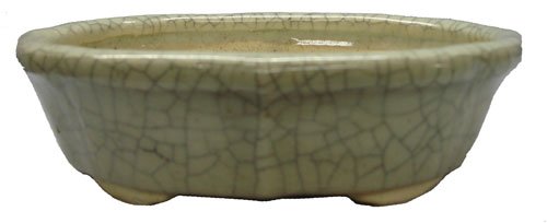 Oval chinese bonsai planter / pot - ceramic, white crackle glaze