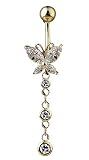 14 karat gold Butterfly with Chain Belly Button Ring
