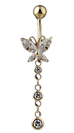 Childrens Toyshop  Jewelry : 14 karat gold Butterfly with Chain Belly Button Ring