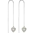 Solid 14KT White Gold Cubic Zirconia HOLLOW HEART Threader Earrings