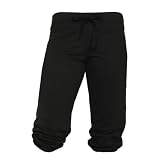 Black solid color Touchdown Cuffed Fleece Capris with wide waistband. 5 Adult sizes