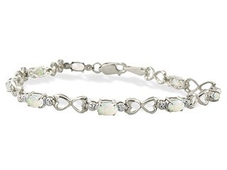 14K White Gold Genuine Oval Opal and Diamond Bracelet