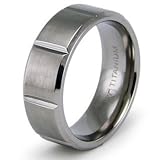 8mm Grooved Brushed Titanium Ring (Sizes 8-12)