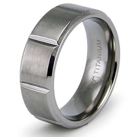 8mm Grooved Brushed Titanium Ring - Size 8: West Coast Jewelry: Jewelry