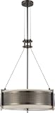 Nuvo Lighting 60/4433 Four Light Diesel Round Pendant with Khaki Fabric Shade/Cream Diffuser, Hazel Bronze
